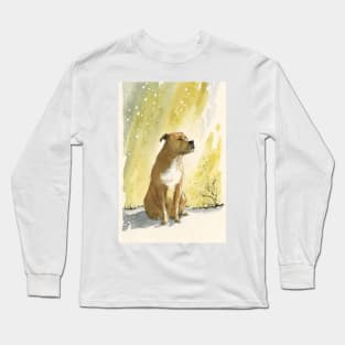 A pitbull terrier on a snowy winter's day Long Sleeve T-Shirt